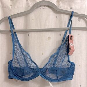 Blue European Non padded underwire Blue Lace Bra